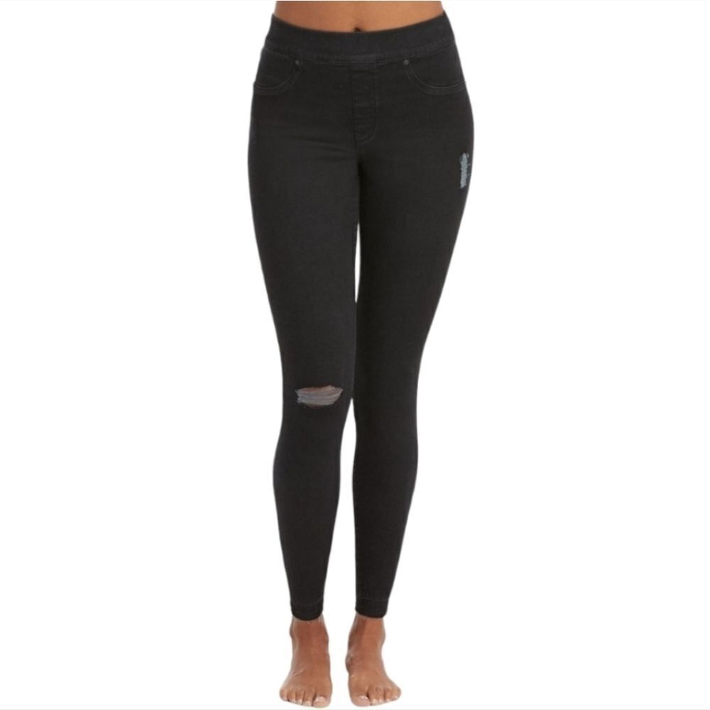 SPANX Black Distressed Pull On Skinny Jeans Size Small (4/6)